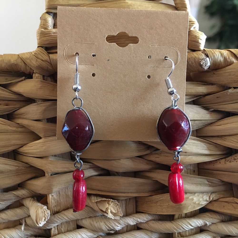 Vintage repurpose wired glass stone earrings